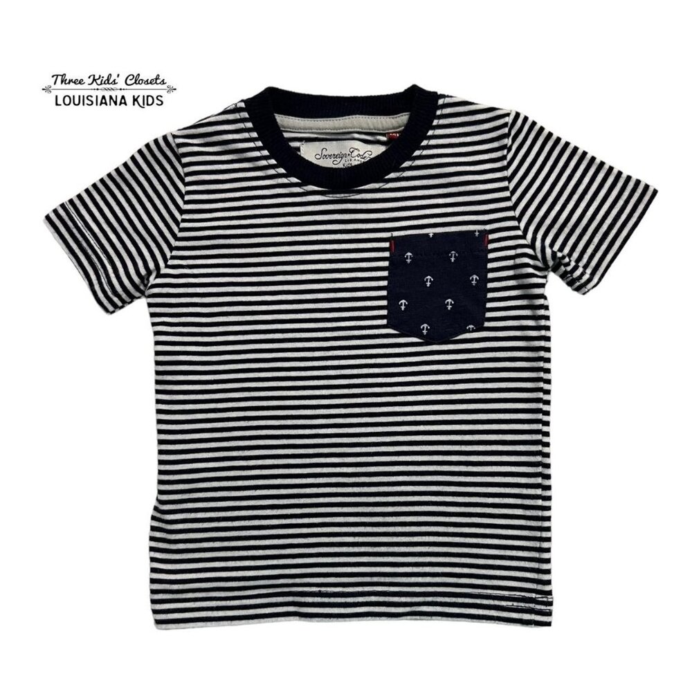 Sovereign Code 12m Navy Striped Anchor Pocket Tee Shirt